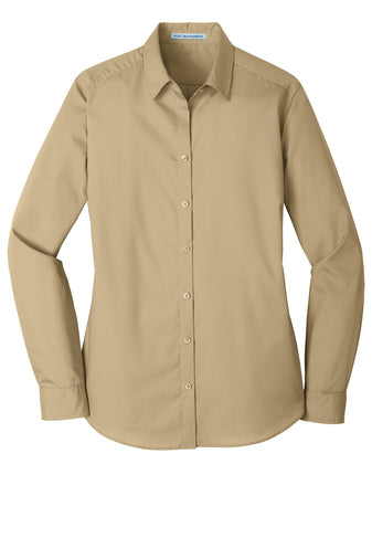 LADIES Long Sleeve Carefree Poplin Shirt W/ LOGO LEFT CHEST